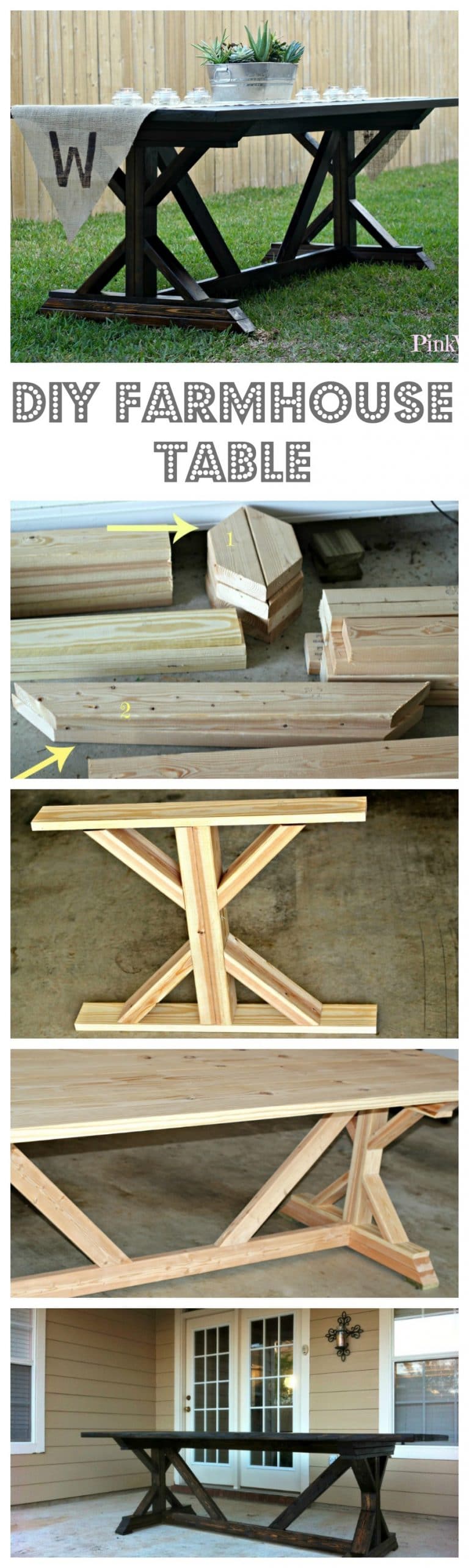 The ULTIMATE outdoor patio project, this Farmhouse Table is an awesome Anthropologie Knock Off Project! 
