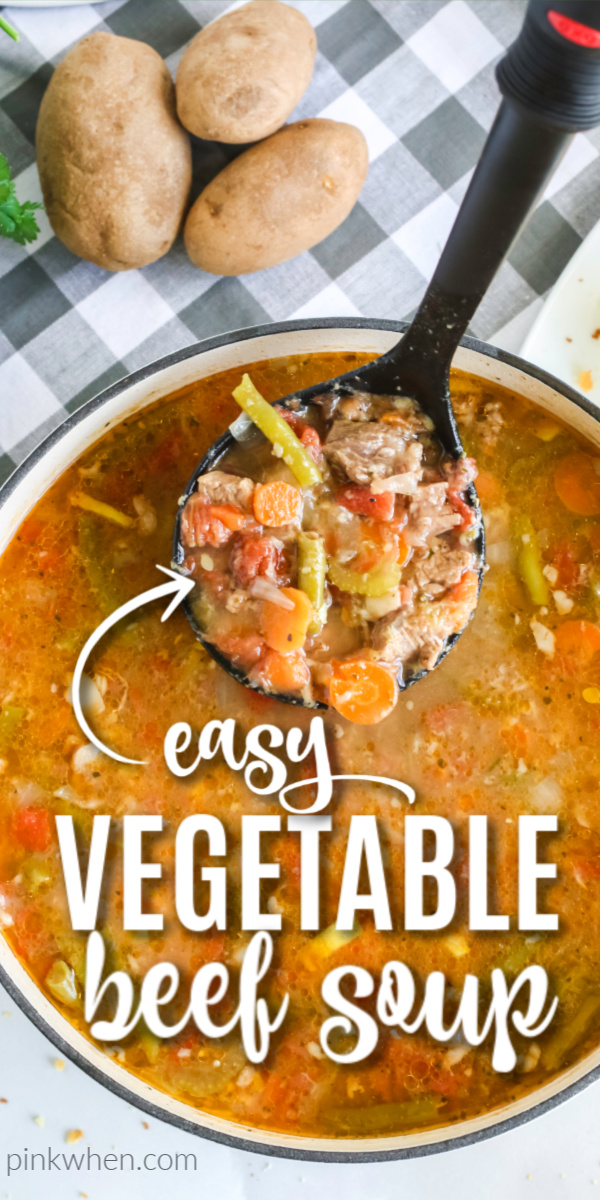 Vegetable Beef Soup is a hearty and delicious filling soup made with boneless beef short ribs, elbow macaroni, and is loaded with vegetables, seasonings, and packed full of mouthwatering flavors. Perfectly served with delicious skillet cornbread.