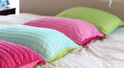 DIY Pillow Bed Using Pillow SHams sewn together via PinkWhen.com