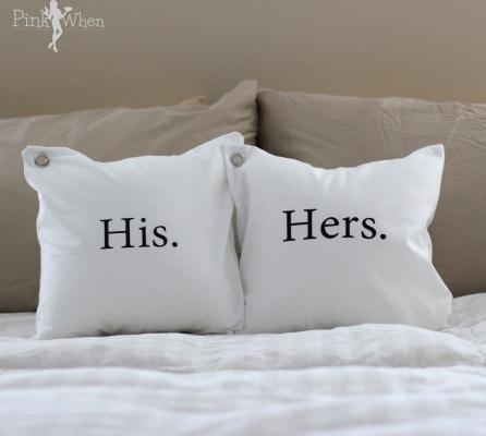 His and Hers Anthropologie Knock-Off Pillows - both made for under  in supplies! Must. Try. This. 