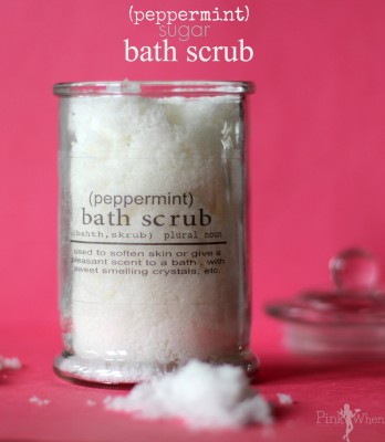 Homemade Peppermint sugar bath scrub recipe via PinkWhen.com
