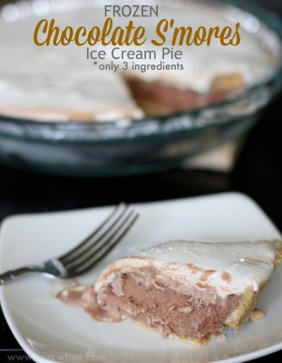 Frozen Chocolate S'mores Ice Cream Pie that takes less than 5 minutes to make and only has 3 ingredients PinkWhen.com
