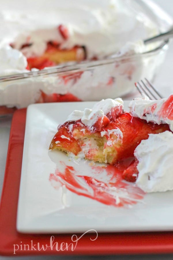 Delicious and easy, this No Bake Strawberry Cloud Cake is a perfectly easy summer dessert.