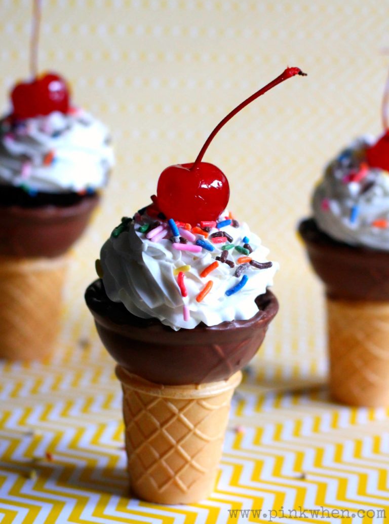 Chocolate Sundae Fudge Dipped Cupcake Cones via PinkWhen.com - Crafts - Recipes - DIY