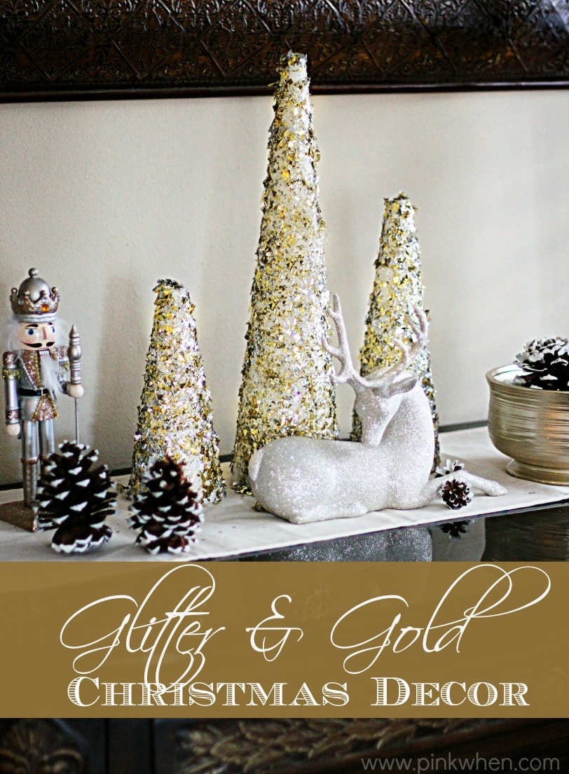 DIY Glitter and Gold Christmas Tree Decor via PinkWhen.com