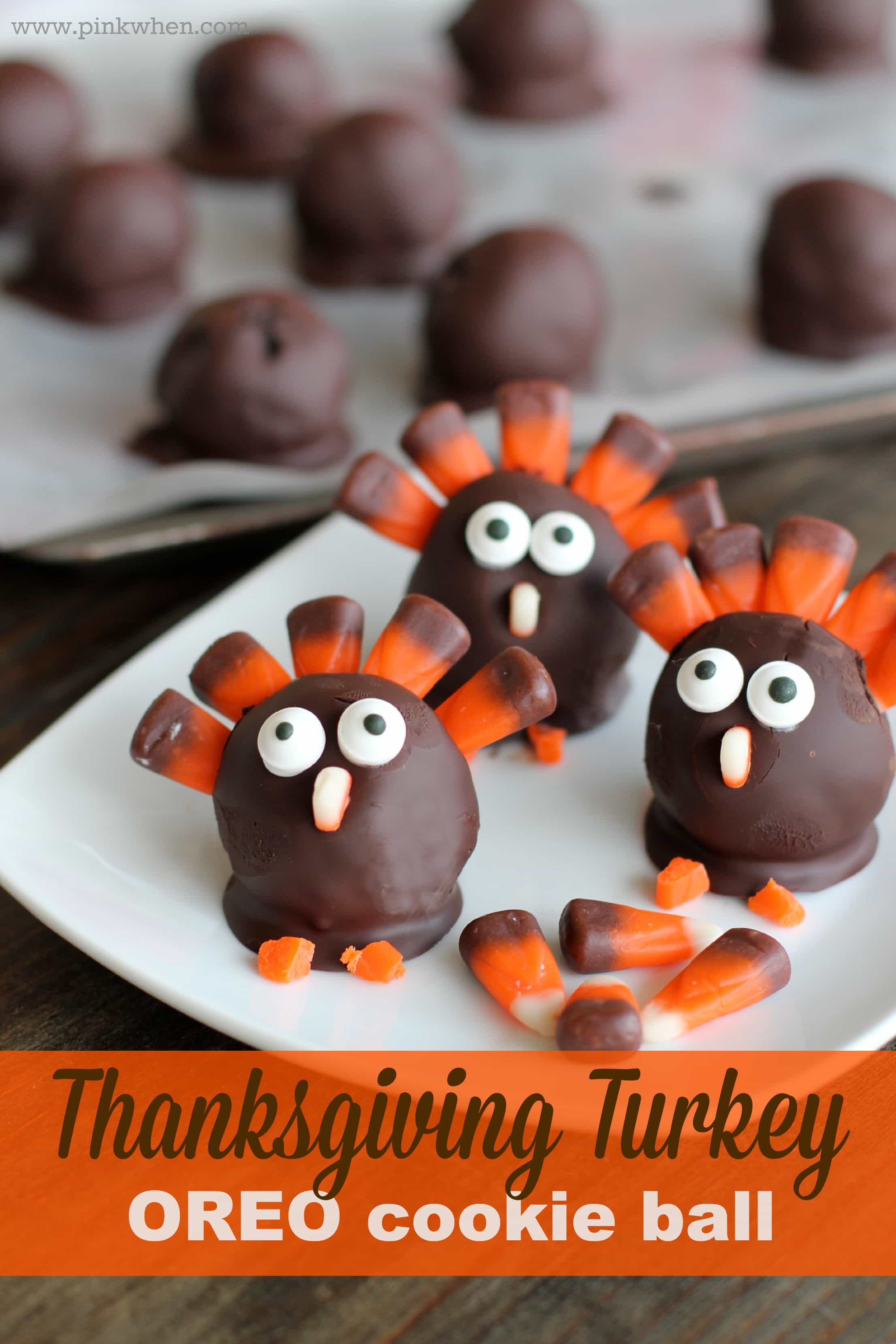 OREO Cookie Balls - Thanksgiving Turkeys on a white plate