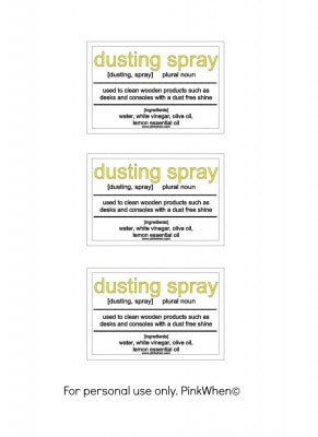 Dusting Spray Printable Label