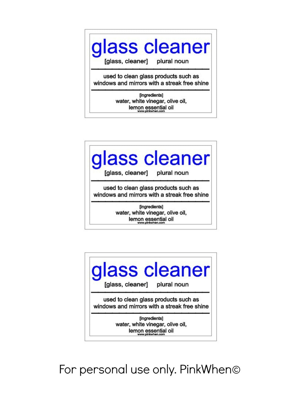 Glass Cleaner Printable Label