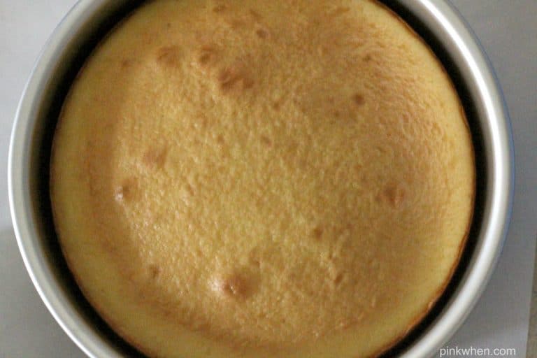 S'mores Cake Recipe vanilla cake base in pan. 