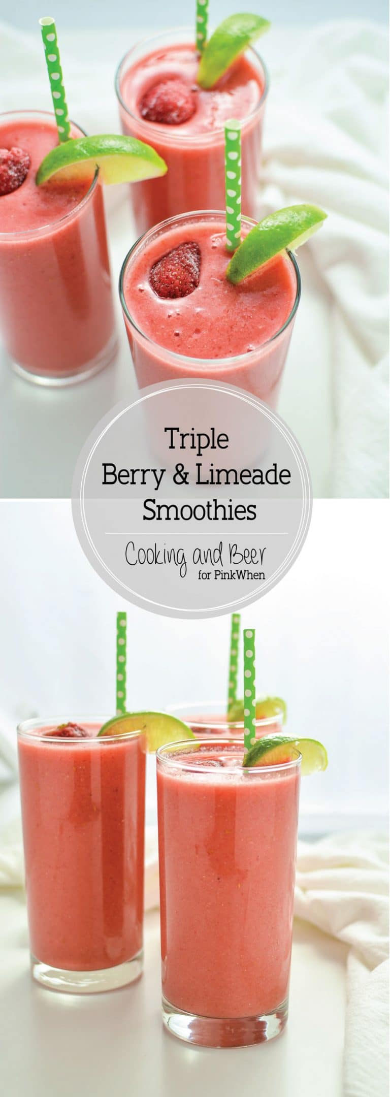 Triple Berry Limeade Smoothies made with almond milk, mixed berries, banana, and flax seed. A perfect breakfast smoothie! 