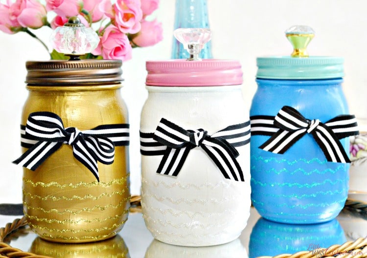 Paint & Sparkle Mason Vanity Jars - a great place to stash baubles or beauty supplies! 