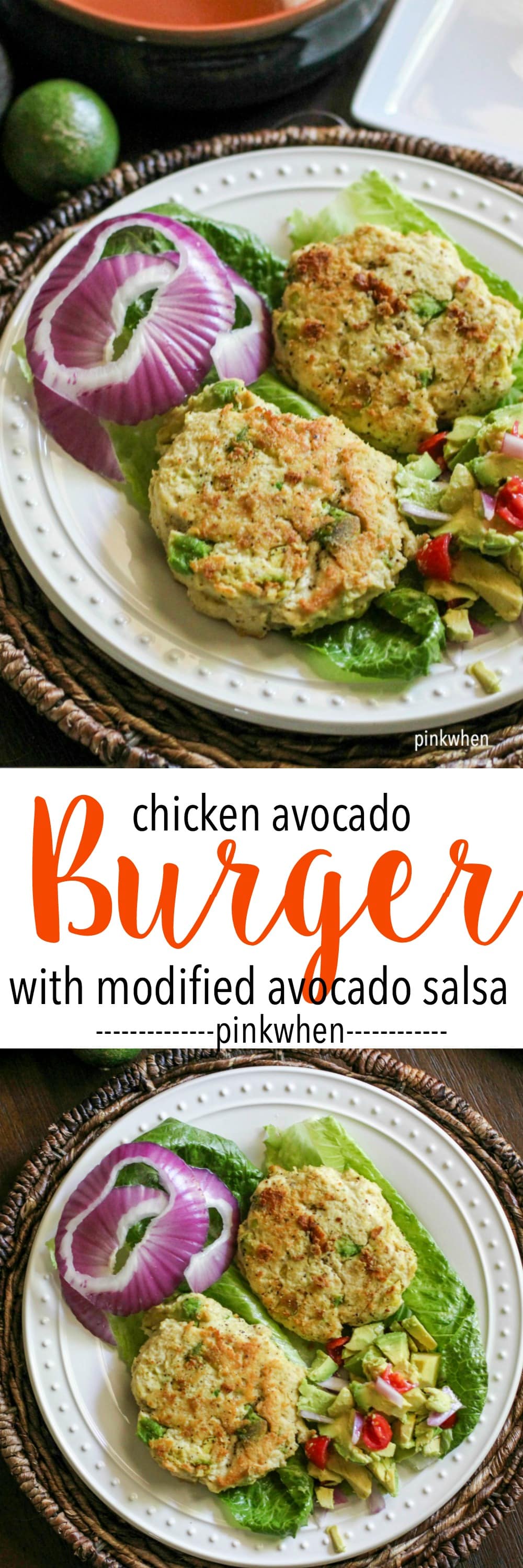 Chicken Avocado Burger Recipe with modified Avocado Salsa. Whole 30. PALEO. Simple Fit Forty. 
