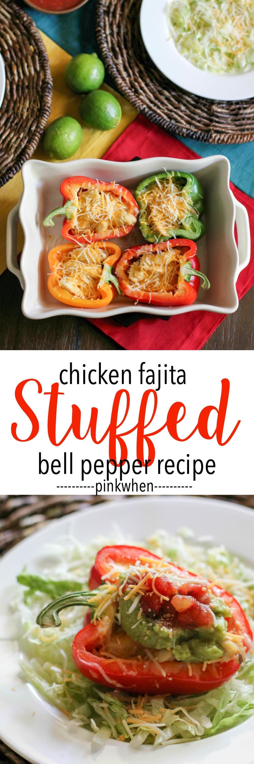 Healthy Chicken Fajita Stuffed Bell Pepper Recipe made with flavored quinoa, chicken, and more!