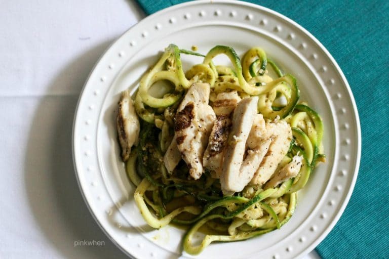 This delicious Pesto Chicken Zoodles recipe doesn't just taste good, it's also a healthy dinner recipe that is Whole 30, PALEO, and Simple Fit Forty compliant.