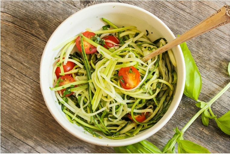 I love this delicious recipe for zucchini noodles with pesto. YUM! 