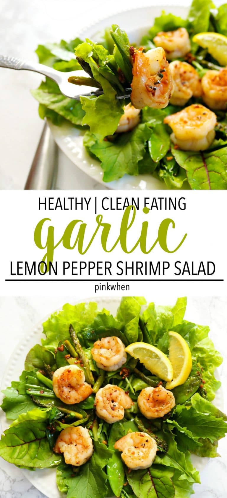Garlic Lemon Pepper Shrimp Salad - A quick and easy clean eating lunch or dinner recipe.