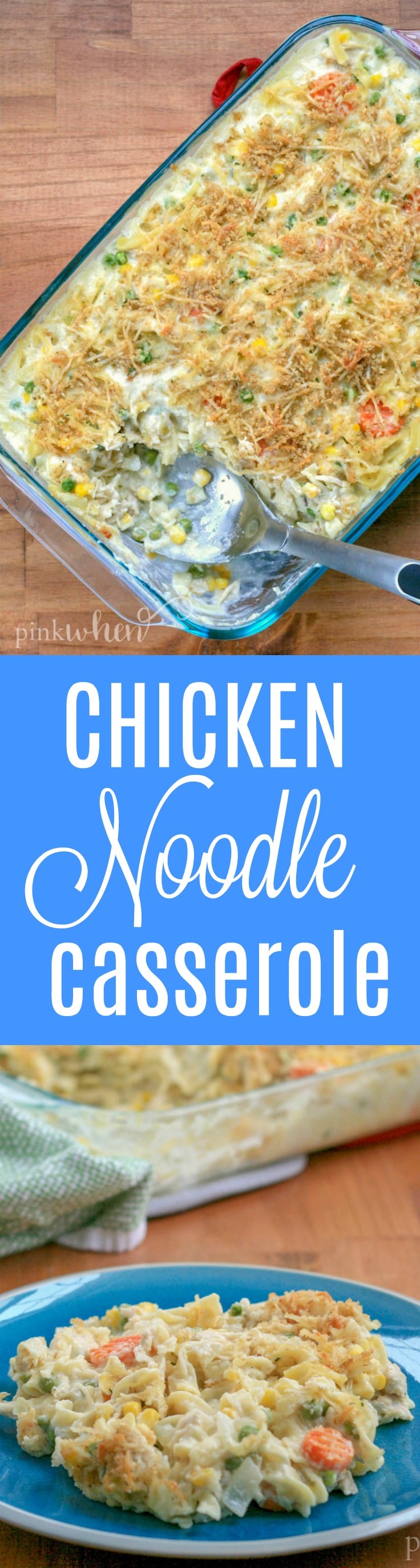This Chicken Noodle Casserole is comfort food at it's finest. More filling than soup and a surefire family favorite. #easydinnerrecipe