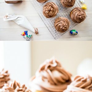 Nutella Buttercream Cupcakes with Hidden Cadbury Egg inside! #Easterdessert #hiddensurprise #nutellacupcakes
