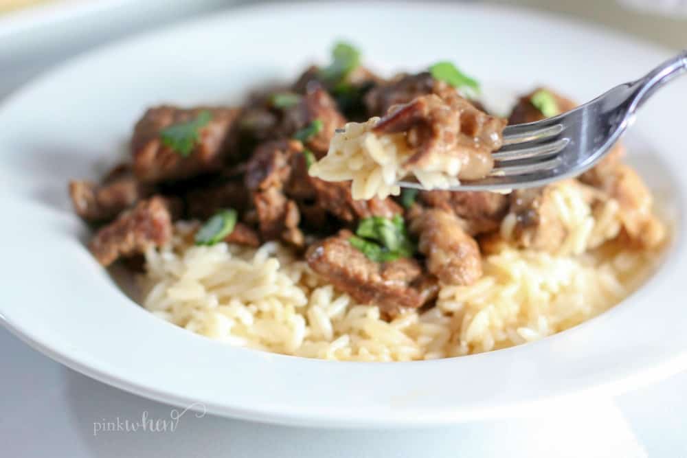 Serve beef tips over rice. 