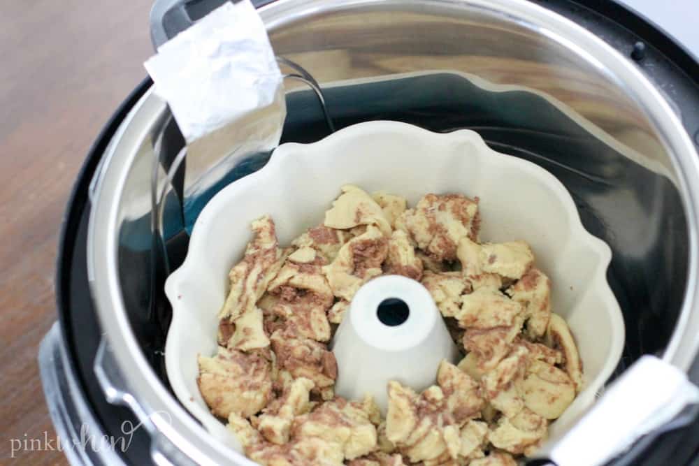 Instant Pot Monkey Bread ingredients placed inside of the Instant Pot.