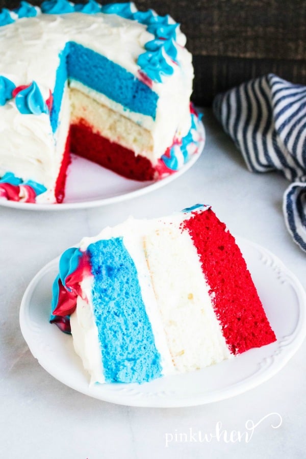 This is such a fun and easy dessert to bring to your summer festivities! This Red White & Blue Patriotic Layer Cake is sure to have everyone excited about summer. 