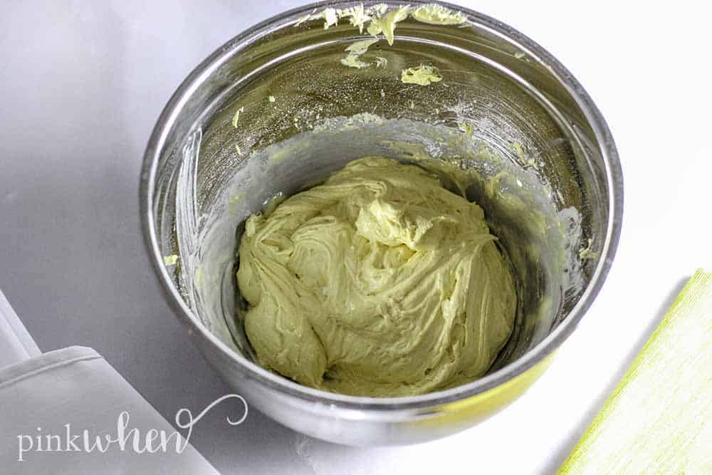 Lemon Cake Mix Cookies batter in a bowl ready for dropping on a cookie sheet. 