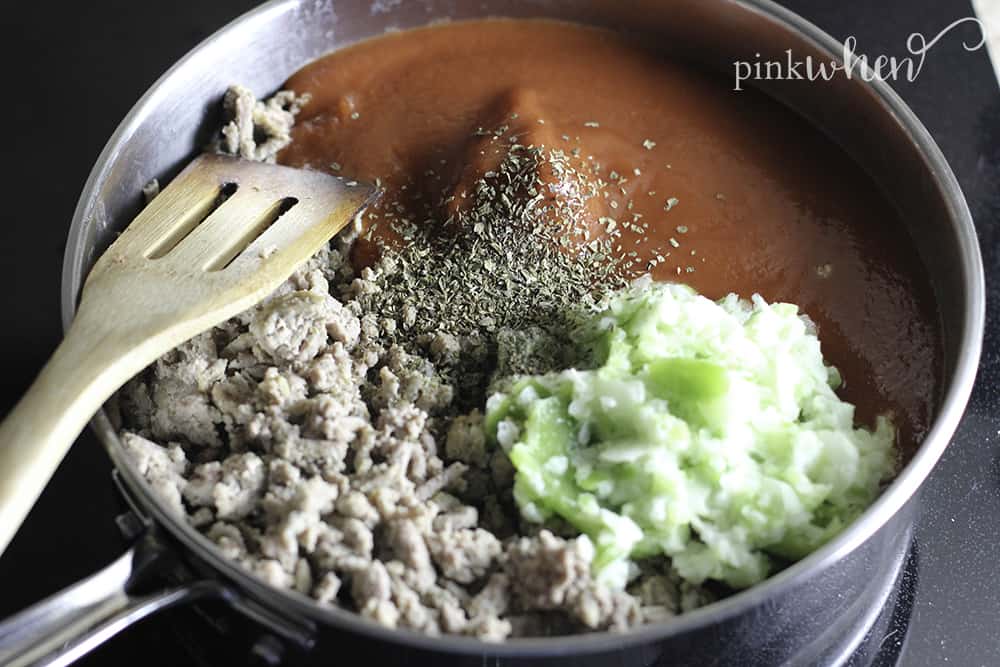 healthy sloppy joes ingredients in pan