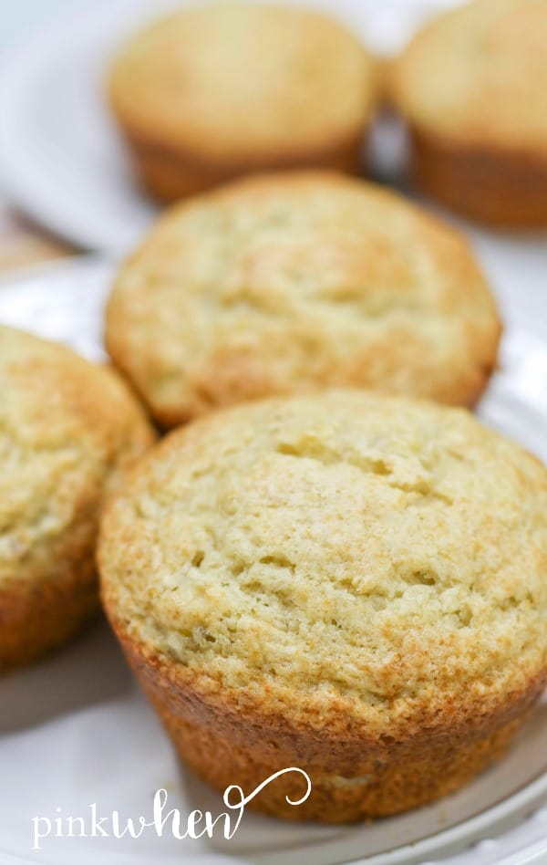 The Best Banana Bread Muffins on a white plate. 
