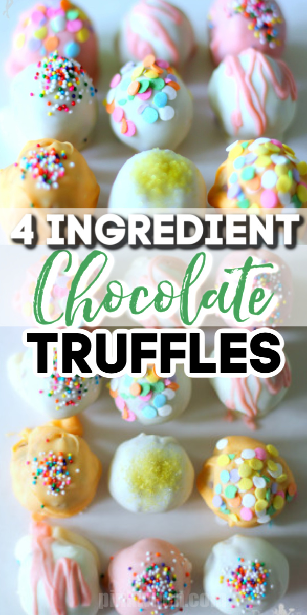 These delicious chocolate truffles are fun and easy and made with just 4 ingredients. Decorate them for any occasion and watch how fast they disappear.