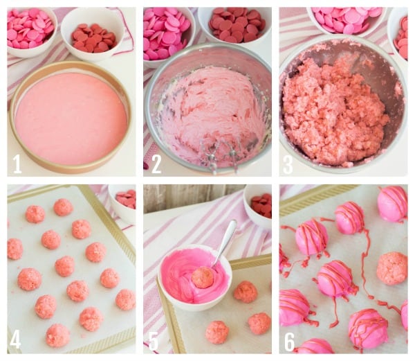 Collage of pictures with steps on how to make cake balls