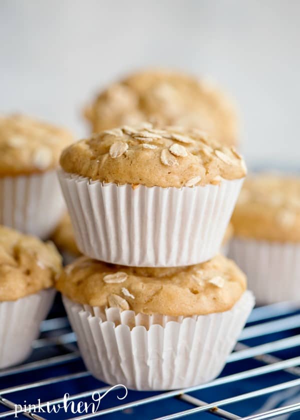 Peanut Butter Muffins stacked on each other. 