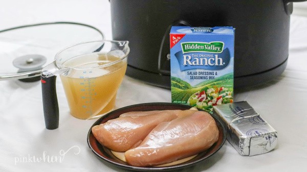 Ingredients needed to make Ranch Chicken in the Crock Pot. 
