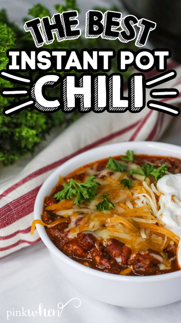 Instant Pot Chili topped with cheese and sour cream.