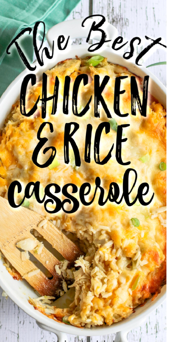 This easy chicken and rice casserole is made with shredded chicken, cheese, rice, vegetables, and the perfect blend of seasonings for the easiest that will please the whole family.
