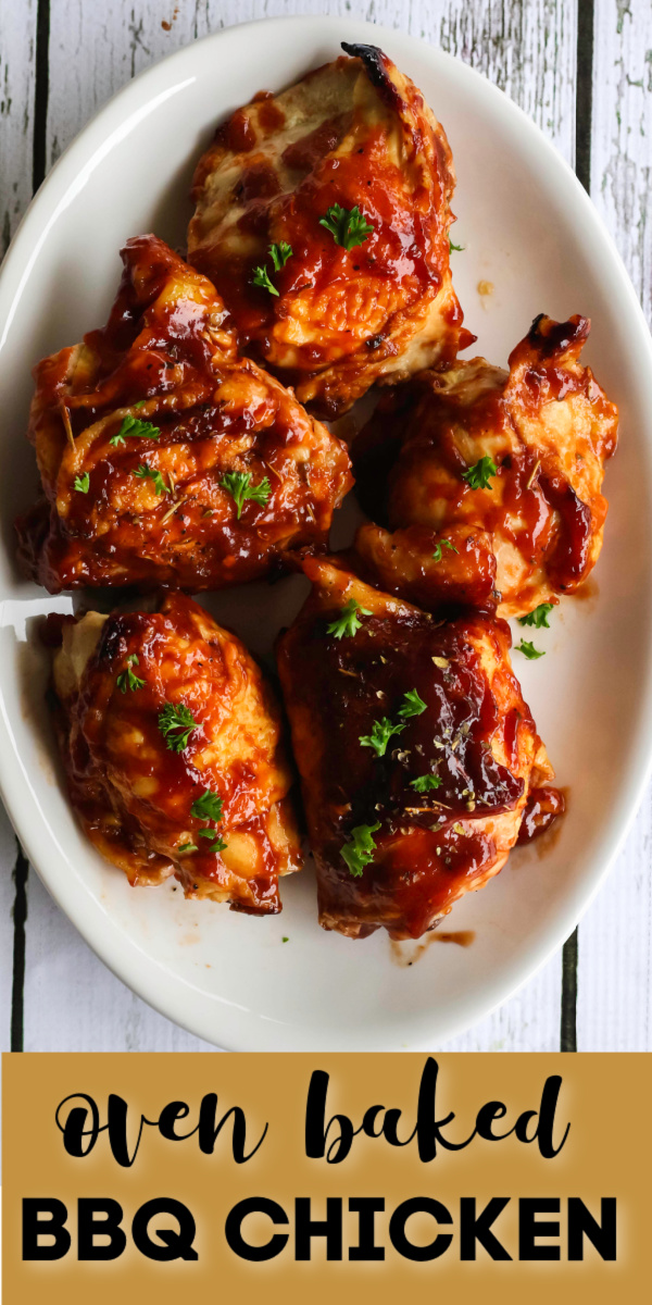 This easy oven baked bbq chicken recipe is made with just a handful of ingredients and is done in less than 30 minutes! You won't believe how juicy this chicken is, and with the perfect crisp! It's an easy recipe the whole family will love.