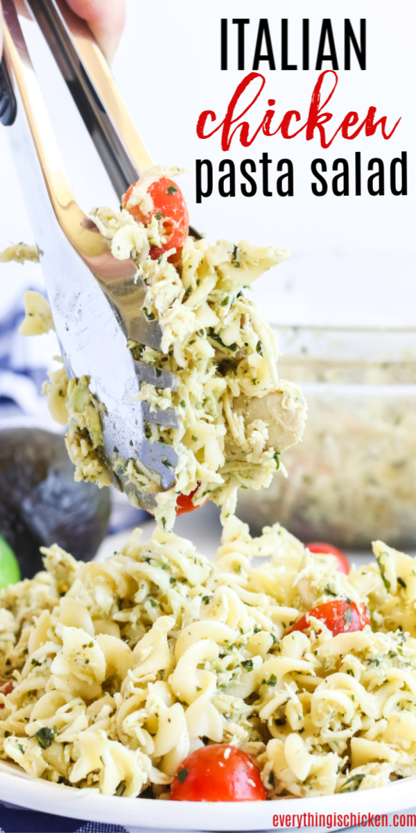 Italian Chicken Pasta Salad is a light and fresh recipe made with Rotini pasta, Rotisserie chicken, and a tangy homemade Italian dressing that will make your mouth water. From start to finish you can have this whipped up and ready to serve in just under 20 minutes.