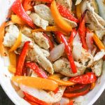 Baked chicken fajitas in a casserole dish