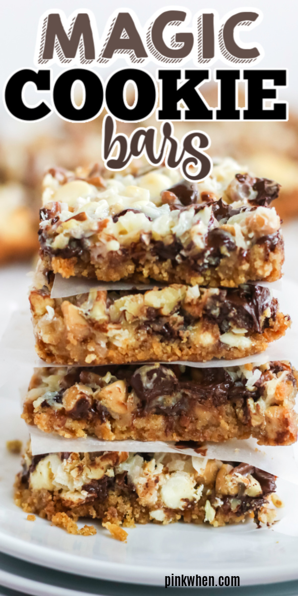 Magic Cookie Bars are a deliciously decadent 7 layer dessert bar made with crushed graham crackers, chocolate chips, shredded coconut, chopped pecans, and more. You won't believe how delicious and easy these are to make!