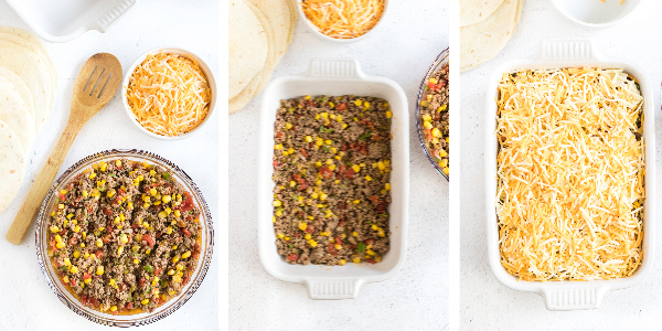 Steps to creating the Taco casserole. 