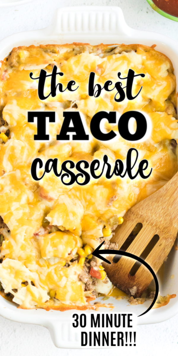 This easy taco casserole recipe is the perfect substitution for Taco Tuesday. Made in just 30 minutes with layers of ground beef, corn tortillas, seasonings, corn, onion, cheese, and more. It’s a mouthwatering easy recipe that will have the whole family asking for seconds.