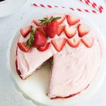 Strawberry Cake missing a piece of cake,