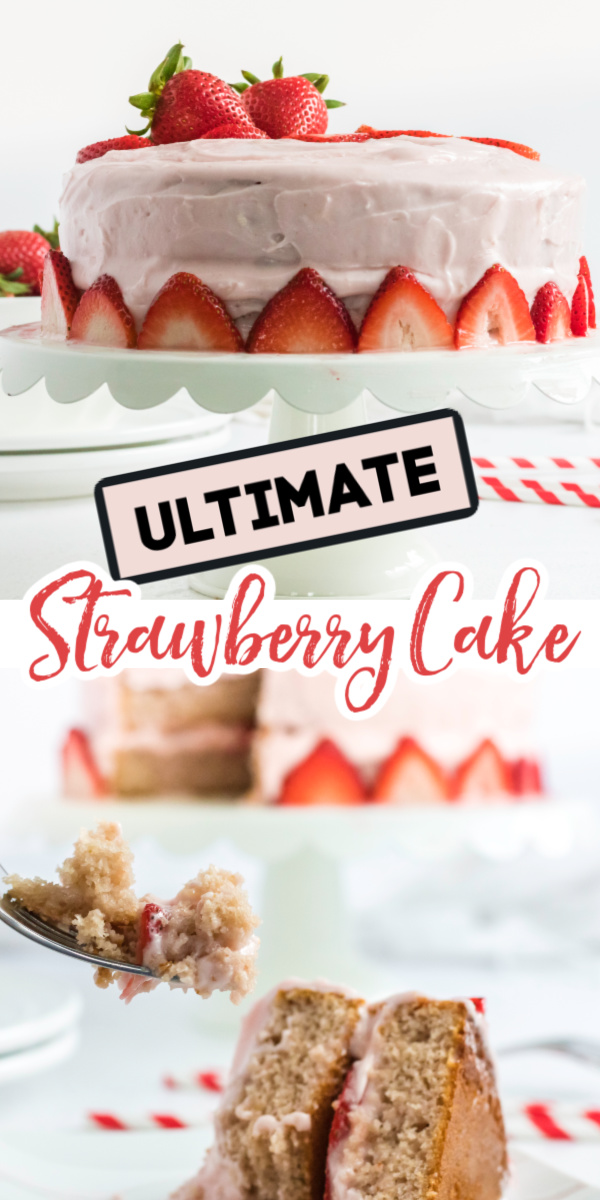 This delicious Strawberry Cake is made with fresh strawberries, strawberry reduction, homemade strawberry cream cheese frosting, and more. It's actually a lot simpler than it sounds! It's the perfect summertime strawberry dessert that will wow your friends and family alike.