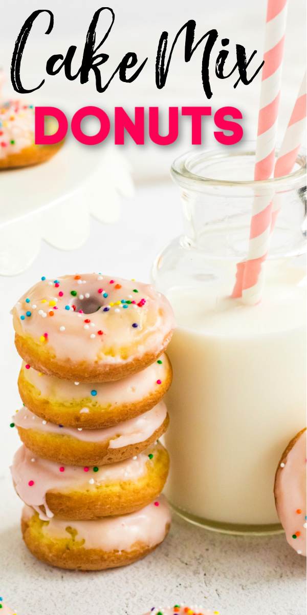 These Cake Mix Donuts are a fun and easy dessert to make. It only takes a few minutes of prepping and baking before you have a delicious and easy breakfast, or dessert! Made with your favorite cake mix, frosting, and sprinkles. You'll be noshing on this dessert in less than 20 minutes!