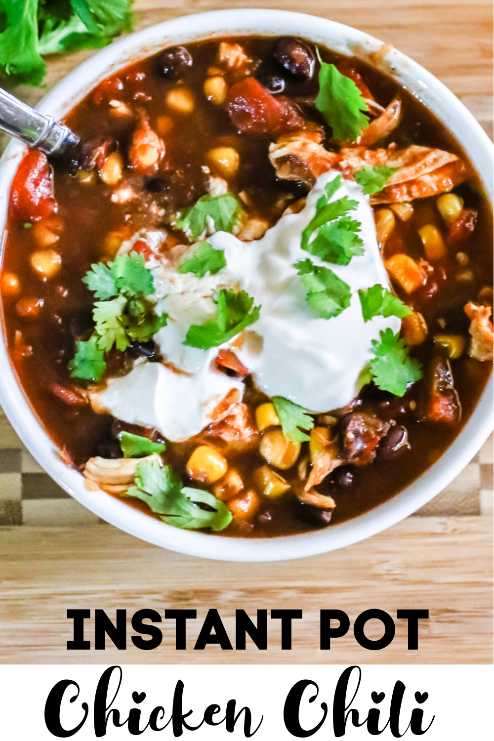 Instant Pot Chicken Chili is a hearty meal that's finished in less than 30 minutes. Made with shredded chicken, loaded with vegetables, and then flavored with the perfect blend of seasonings. It's a quick and easy dinner recipe the whole family will enjoy.