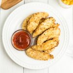 Air Fryer Chicken Strips on a white plate