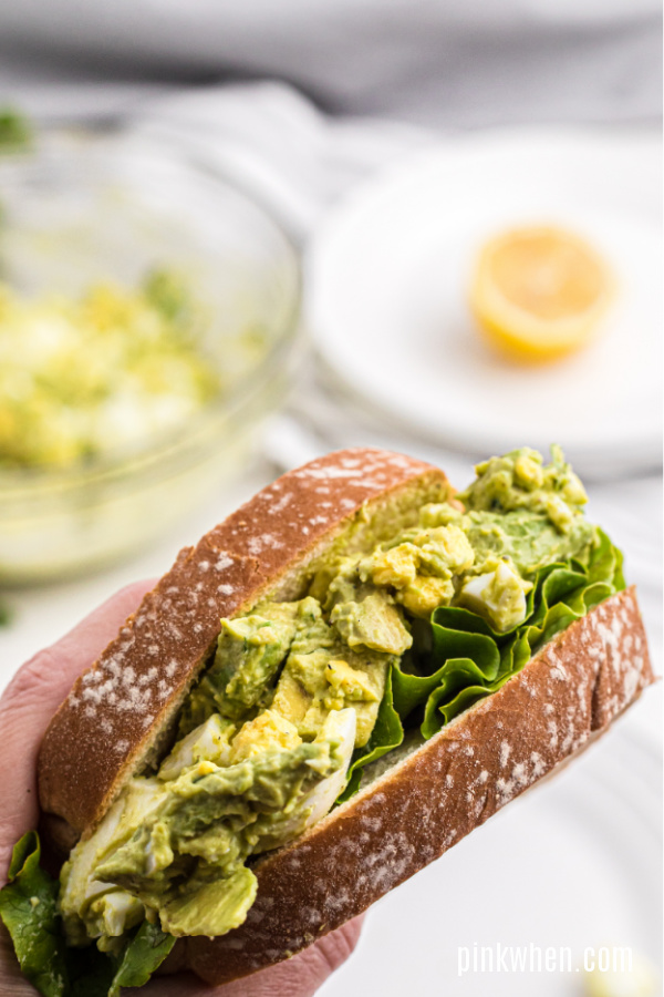 Avocado egg salad on bread and ready to eat.