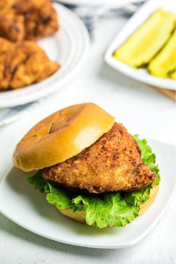 Copycat chick fil a chicken sandwich finished and ready to eat.