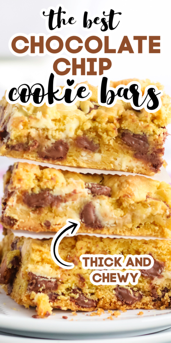 Chocolate Chip Cookie Bars are a delicious and easy dessert. Made with yellow cake mix, chocolate chips, and more! It's the perfect, easy dessert recipe your whole family will enjoy.