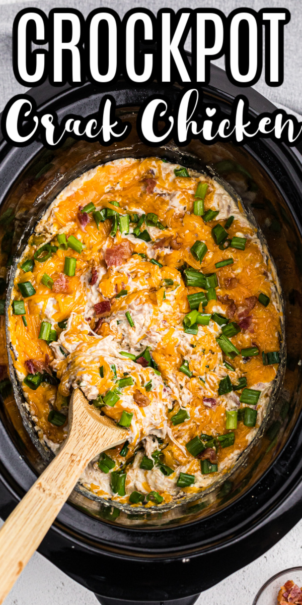 FAMILY APPROVED! This Slow Cooker Crack Chicken is a delicious easy recipe the whole family enjoys. Made with chicken, cheese, bacon, green onions, butter, ranch, and more. It's a hearty meal that can be served over rice, with noodles, on potatoes, in tacos, with crackers, and more! It's also good all by itself.