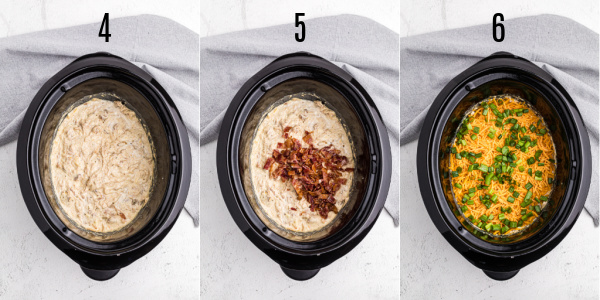 Step by step photos for finishing the crack chicken recipe in the slow cooker.